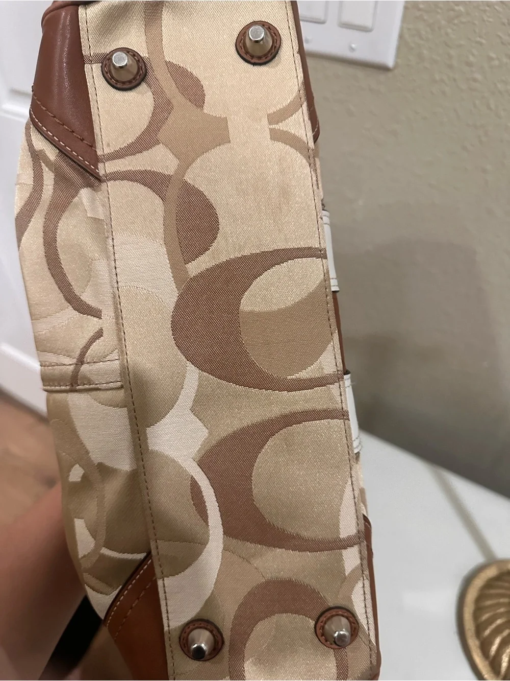 Coach Tan & Cream Signature Satchel